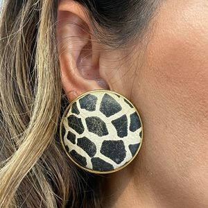 Vintage Black & White Print Clip on Earrings